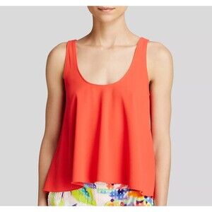 Trina Turk Tahnee Tank Scoop Neck Crop Swing Top Size P Papaya Orange Crepe